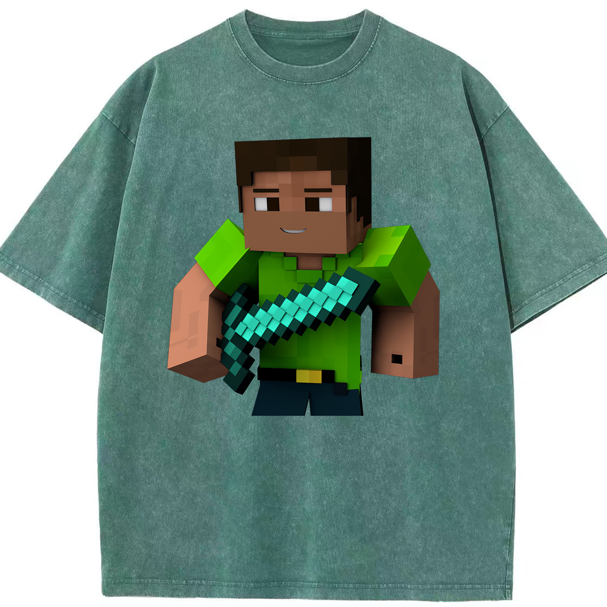 （画像用） マインクラフト ブロックの世界 Minecraft MC Block world 綿100% ヴィンテージ風 半袖Tシャツ（フロントプリント）